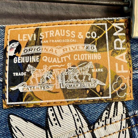 Levi's Premium Blue Denim Farm Rio X Floral Ribcage Mini Skirt  - Size 25 - Picture 9 of 13